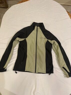 Free Country Softshell Jacket Olive Black Full Zip Fleece Lined Mens M